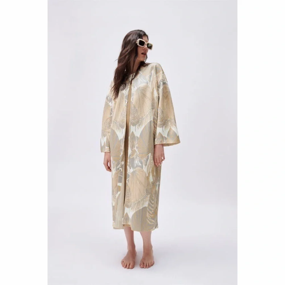 ZARA | Metallic Botanical Oversized Textured Sweater Kimono Coat Maxi Cardigan - Picture 1 of 11